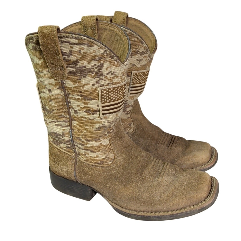 Ariat Patriot Boots Kids Size 2 Youth  Western/Sand Camo Print American Flag
